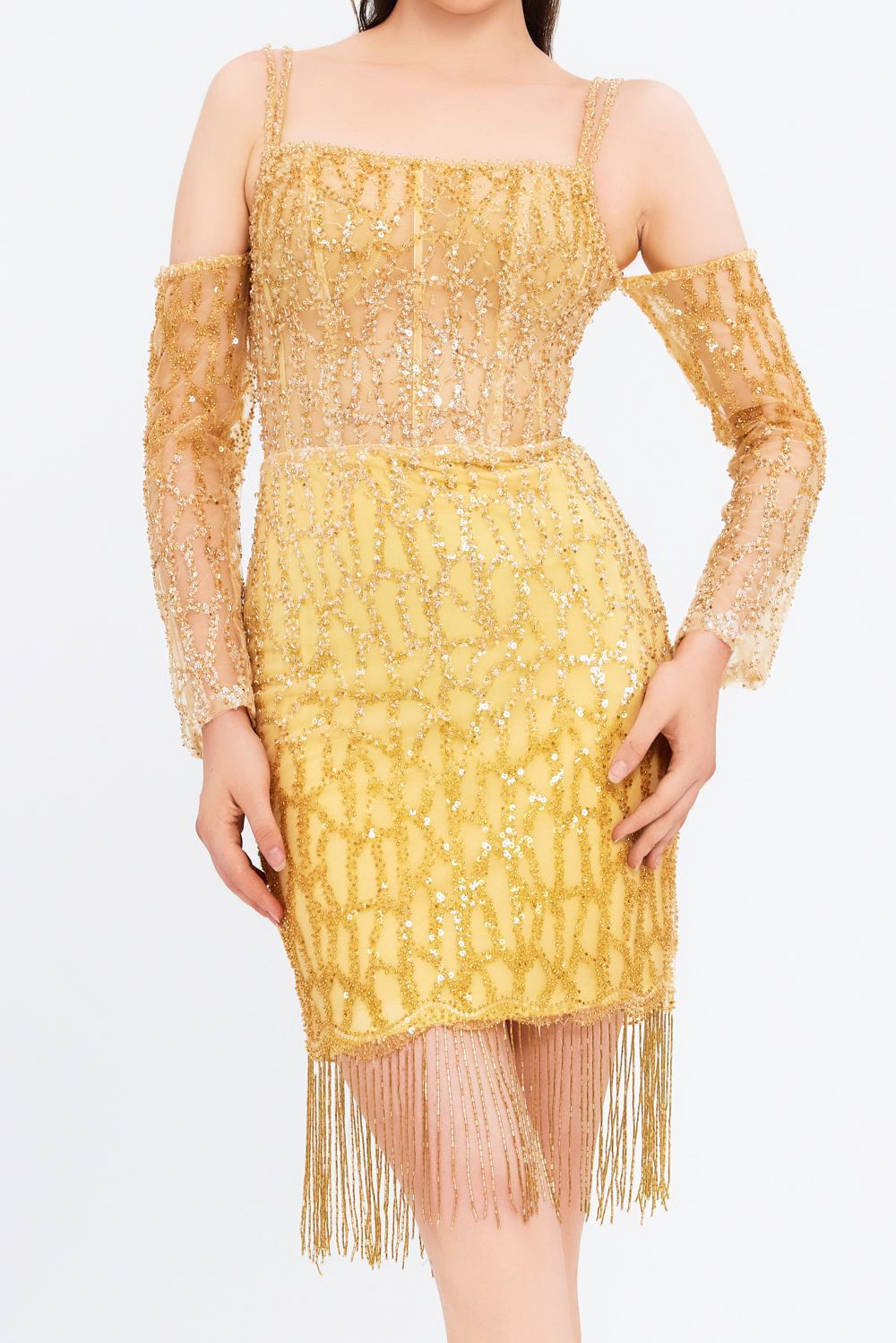 Închiriere rochie Sunshine Muse – Mini Golden Fringe