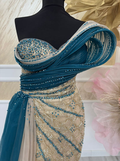 Rochie Serenity – Bej & Turcoaz Luxury