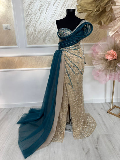 Rochie Serenity – Bej & Turcoaz Luxury