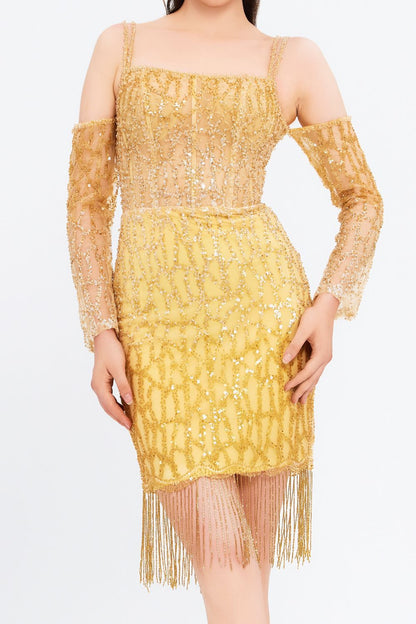 Rochie Sunshine Muse – Mini Golden Fringe