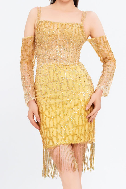 Rochie Sunshine Muse – Mini Golden Fringe
