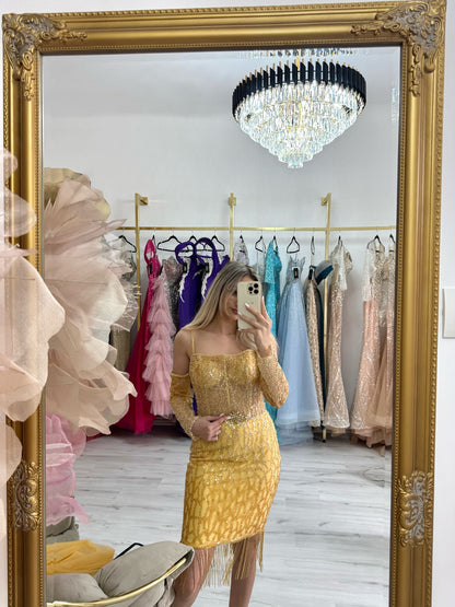 Închiriere rochie Sunshine Muse – Mini Golden Fringe