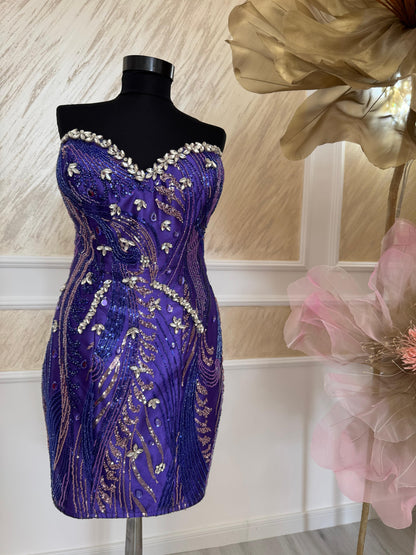 Rochie Purple Majesty – Mini Corset cu Pietre și Fermoar