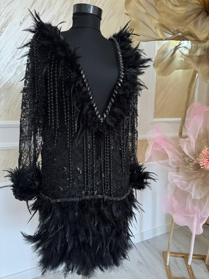 Rochie Black Feather Allure – Mini Couture