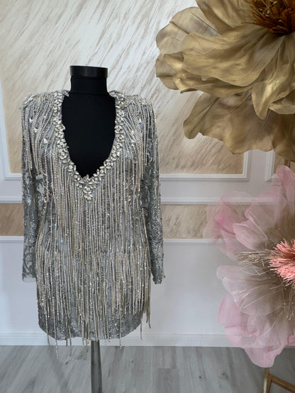 Închiriere Rochie Silver Icon – Mini Couture cu Franjuri